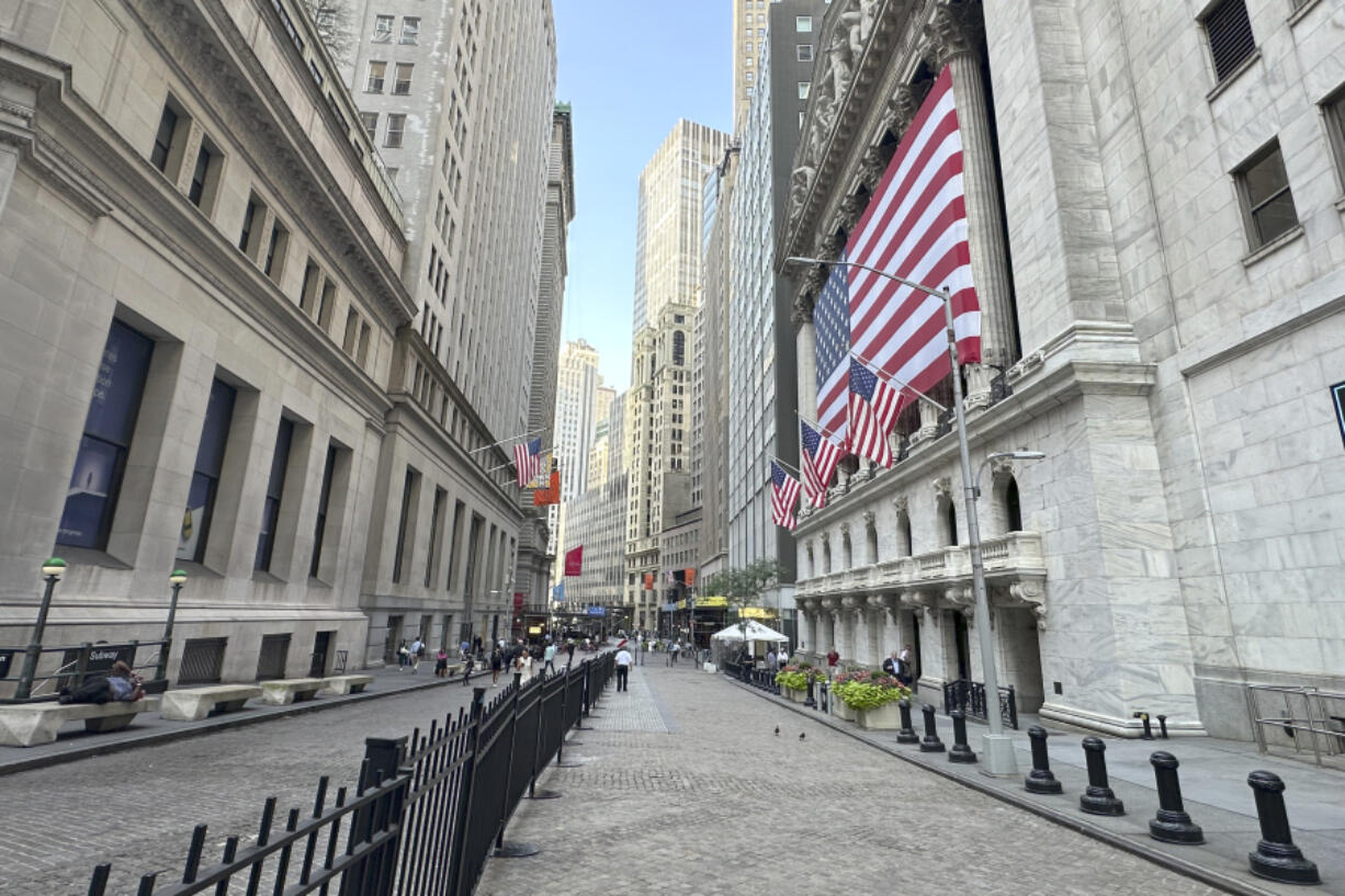 FILE - The New York Stock Exchange is shown on July 16, 2024, in New York. Shares have fallen in Asia on Friday, July 19, 2024, after a broad washout across Wall Street dragged U.S. stocks lower.