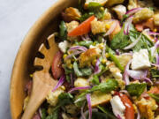 Tomato, Arugula and Bread Salad With Fresh Corn and Mozzarella.