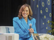 Vice President Kamala Harris speaks with Essence CEO Caroline Wanga during the 30th annual Essence Festival of Culture in New Orleans, Saturday, July 6, 2024.