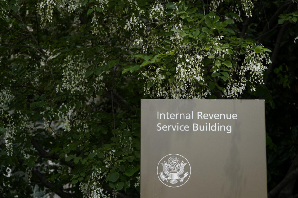 FILE - A sign for the Internal Revenue Service building in Washington, May 4, 2021.