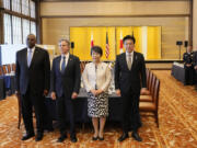 U.S. Defense Secretary Lloyd Austin, from left, Secretary of State Antony Blinken, Japanese Foreign Minister Yoko Kamikawa and Defense Minister Minoru Kihara pose for the Japan-U.S. Security Consultative Committee, at the Foreign Ministry&#039;s Iikura guesthouse in Tokyo, Sunday, July 28, 2024.