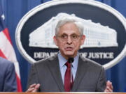 Attorney General Merrick Garland speaks during a news conference at the Department of Justice headquarters in Washington, Thursday, June 27, 2024. The Justice Department has charged nearly 200 people in a sweeping crackdown on health care fraud schemes nationwide with false claims topping $2.7 billion.
