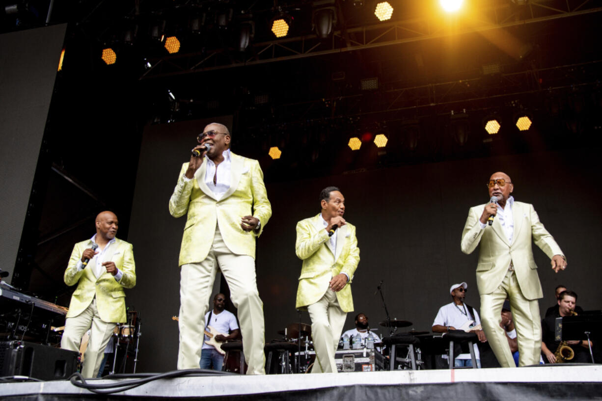 FILE - Roquel Payton, from left, Alexander Morris, Ronnie McNeir, and Duke Fakir of the Four Tops perform at the All In Music &amp; Arts Festival in Indianapolis on Sept. 3, 2022.