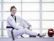 Rebecca McGowan poses during a training session July 16 at the National Taekwondo Centre in Manchester, England.