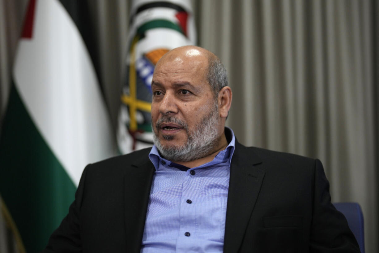 FILE - Khalil al-Hayya, a high-ranking Hamas official who has represented the Palestinian militant group in negotiations for a cease-fire and hostage exchange deal, speaks during an interview with The Associated Press, in Istanbul, Turkey, on April 24, 2024.