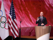 Utah Gov. Spencer Cox speaks about Salt Lake City&#039;s bid to host the 2034 Winter Olympics, during the 142nd IOC session at the 2024 Summer Olympics, Wednesday, July 24, 2024, in Paris, France.