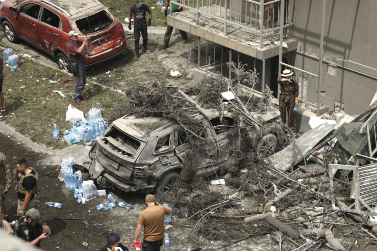 A car is seen damaged after Russian missile hit the country&rsquo;s main children hospital Okhmadit in Kyiv, Ukraine, Monday, July 8, 2024. The daytime barrage targeted five Ukrainian cities with more than 40 missiles of different types hitting apartment buildings and public infrastructure, President Volodymyr Zelenskyy said on social media.