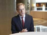 Luke de Pulford, Executive Director of the Inter-Parliamentary Alliance on China, speaks during an interview with The Associated Press in Taipei, Taiwan, Saturday, July 27, 2024.