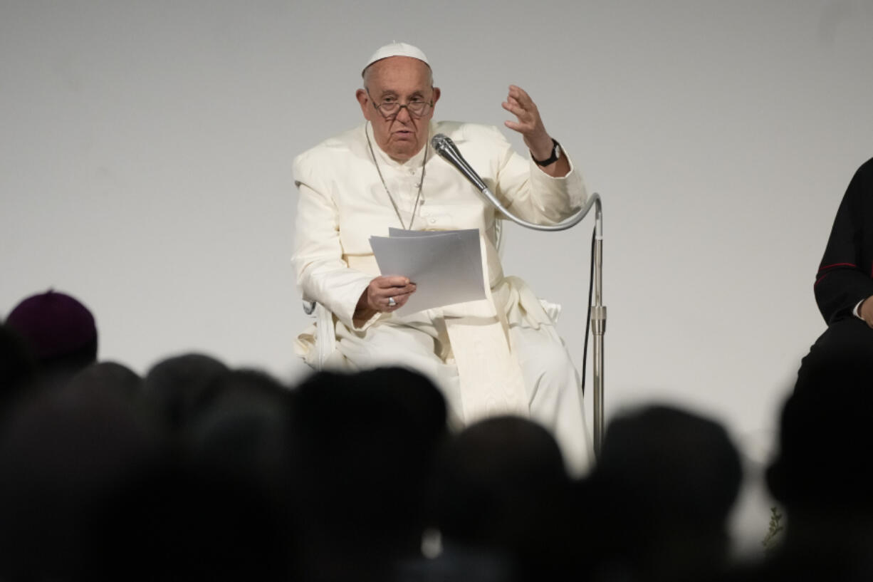 FILE - Pope Francis attends a meeting with the participants of the 50th Social Week of Catholics in Italy, in Trieste, Italy, on July 7, 2024. The Vatican&rsquo;s chief prosecutor has strongly defended the integrity and fairness of the city state&rsquo;s justice system, amid criticism that Pope Francis&rsquo; absolute power and his interventions in the recently-concluded &ldquo;trial of the century&rdquo; violated the defendants&rsquo; fundamental rights.