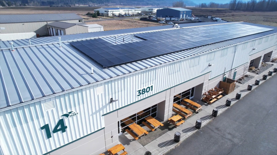 Clark Public Utilities installed solar panels on the roofs of five buildings, including Building 14 at the Port of Camas-Washougal’s industrial park in late 2023 and early 2024.