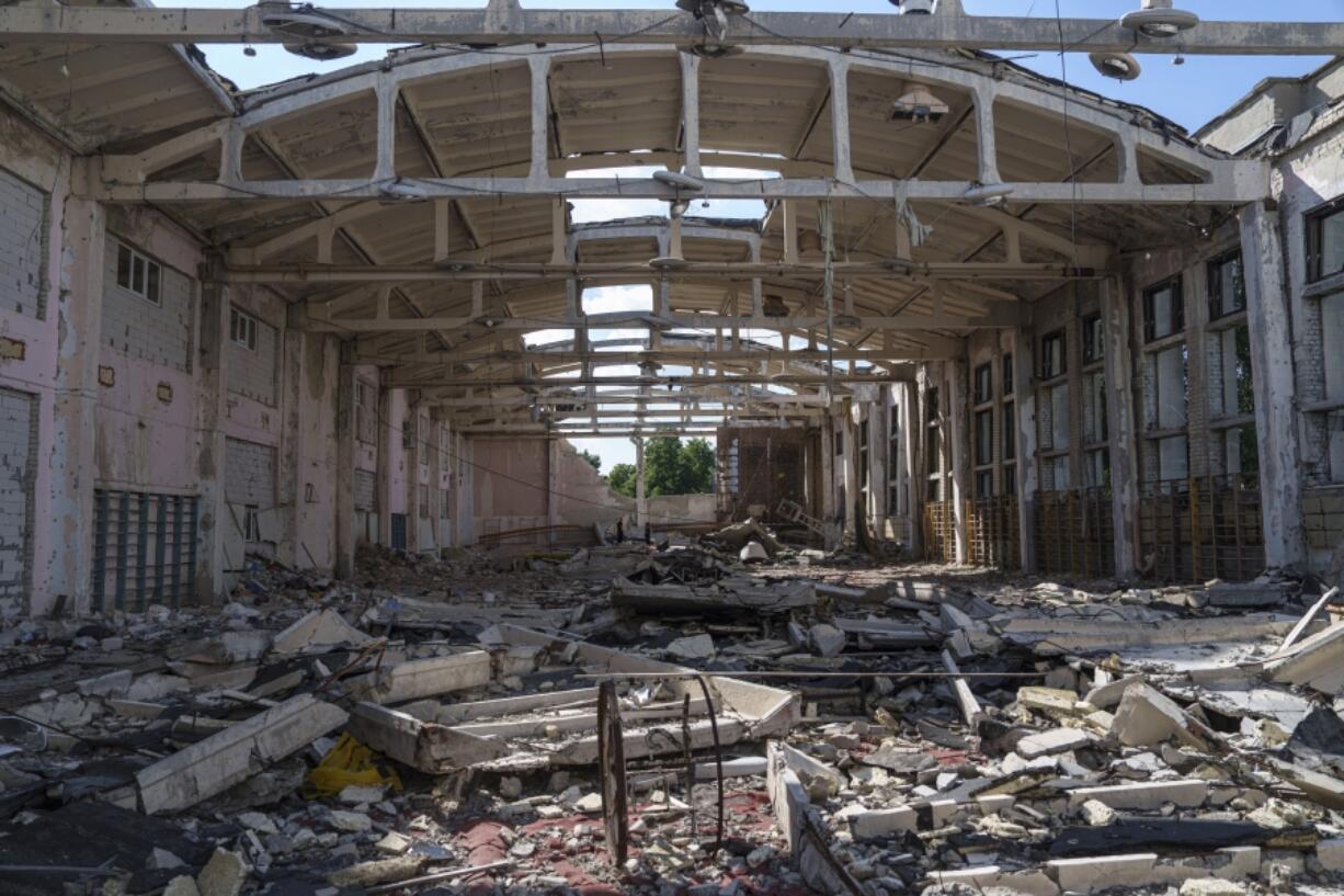 The athletics arena of the &ldquo;Polytechnic&rdquo; sports complex, which was destroyed by a Russian rocket attack in Kharkiv, Ukraine, is seen on Friday, June 7, 2024. It takes a decade and a national infrastructure of training facilities, feeder schools, equipment, and coaches to nurture an Olympic champion, and a process that begins in early childhood ends up winnowing out most contenders long before they reach the Games.