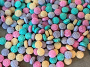 Rainbow fentanyl pills and powder come in a variety of colors, shapes and sizes.