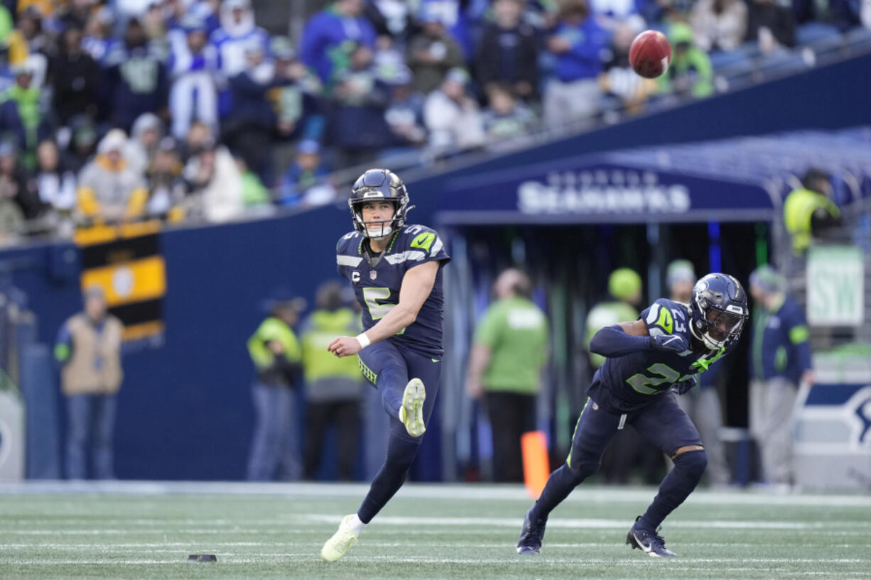 Seattle Seahawks place kicker Jason Myers (5) mentioned tapping into his soccer background on kickoffs, which begs the question about whether athletes from other foot sports might get more serious consideration from NFL special teams coaches.