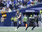 Seattle Seahawks place kicker Jason Myers (5) mentioned tapping into his soccer background on kickoffs, which begs the question about whether athletes from other foot sports might get more serious consideration from NFL special teams coaches.