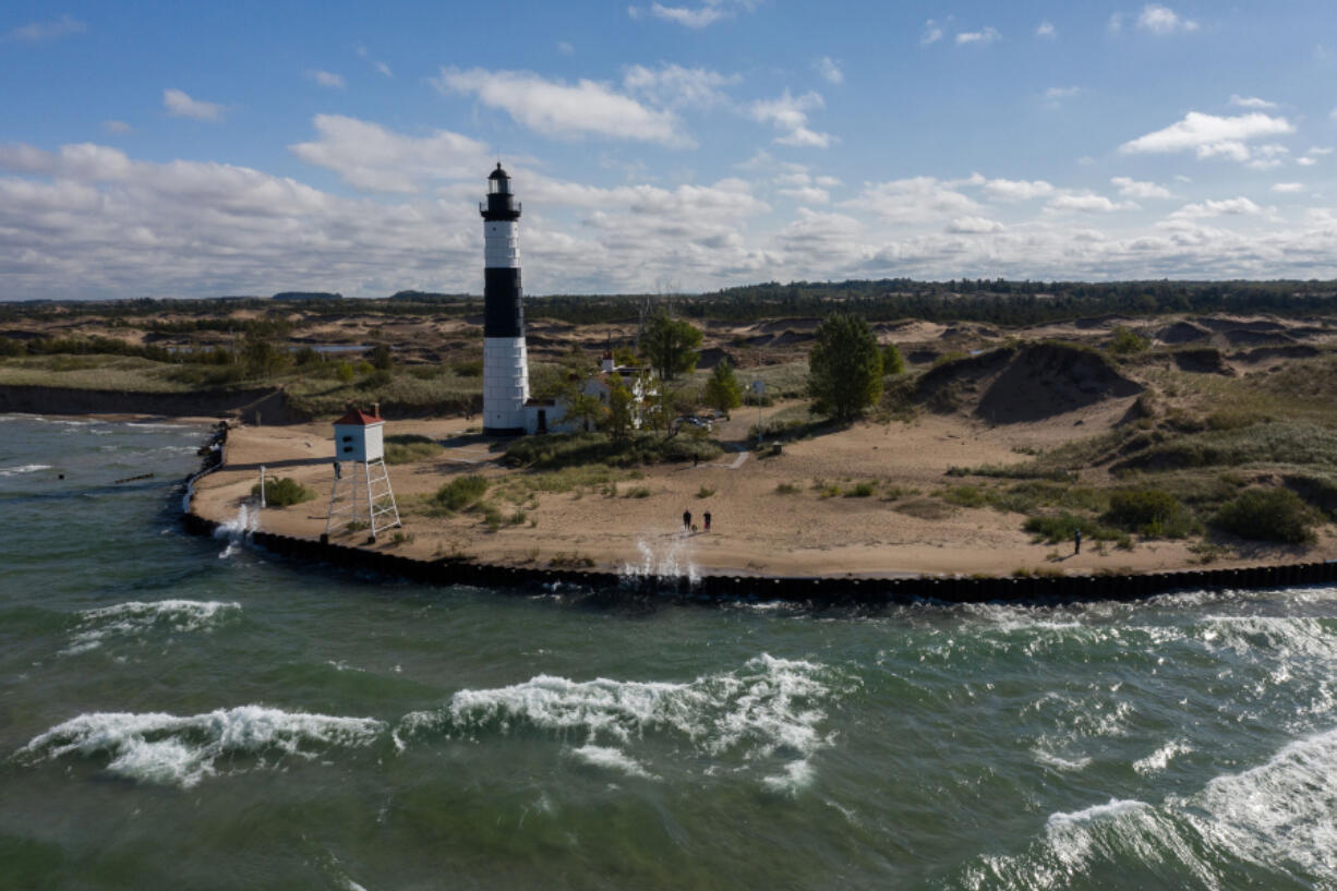 A seawall protects the Big Sable Point Lighthouse on Sept. 30, 2020, at Ludington State Park in Ludington, Mich.