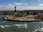 A seawall protects the Big Sable Point Lighthouse on Sept. 30, 2020, at Ludington State Park in Ludington, Mich.