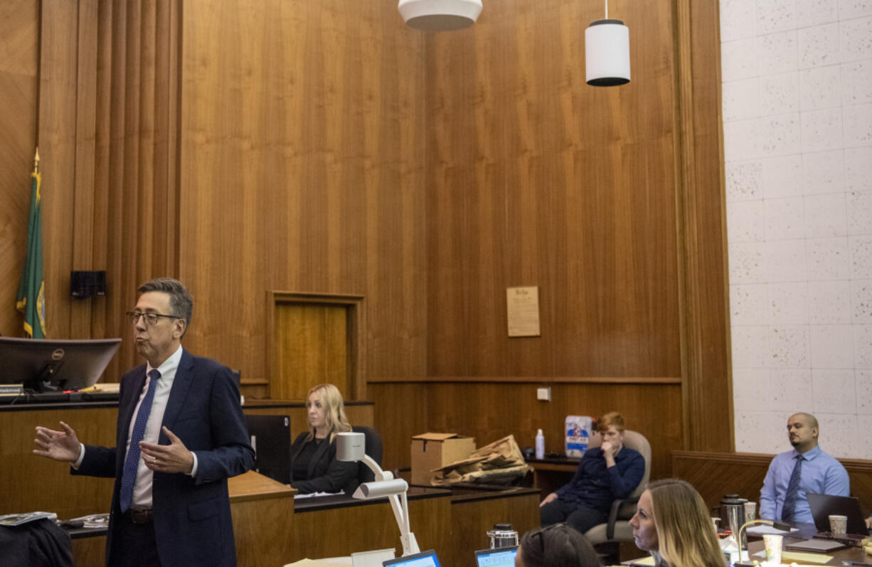 Clark County Prosecutor Tony Golik delivers arguments in Clark County Superior Court.