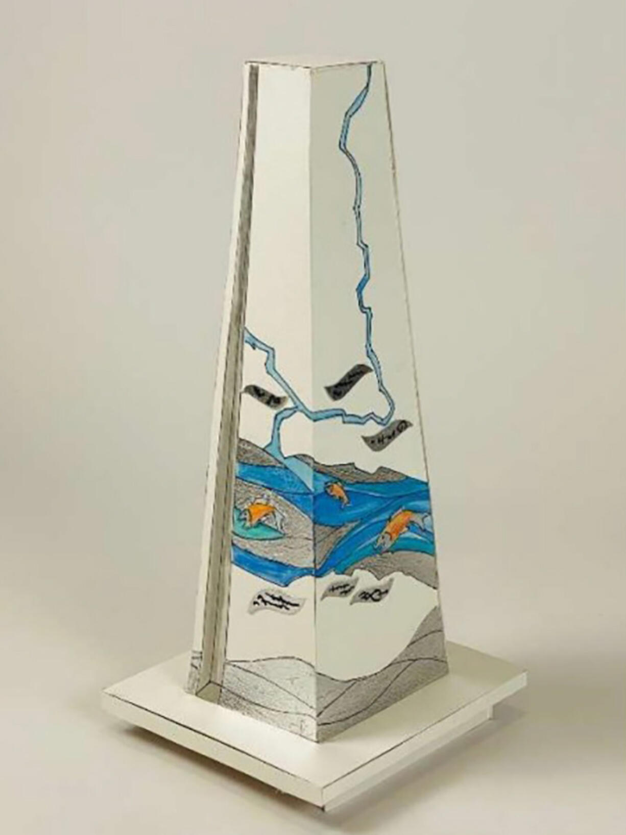 Above: Vancouver artist Sharon Agnor&rsquo;s Two Rivers Heritage Sculpture, which will be installed on the tower at Reflection Plaza in Washougal in 2025, features key moments in the city&rsquo;s history.