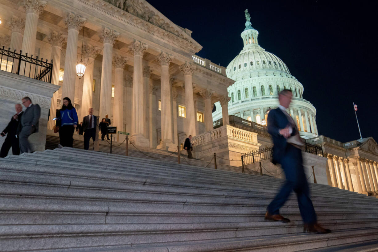 Members of the US House of Representatives depart the US Capitol in Washington, DC, on Nov. 14, 2023.