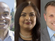 Nick Brown, left, Manka Dhingra, center, and Pete Serrano, right, are running to be Washington&rsquo;s next attorney general.