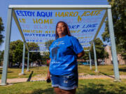 Darlene Abner-Burton, a member of the &ldquo;Old Lady Gang&rdquo; that patrols Harrowgate Park at Kensington Avenue and Tioga Street. Her group confronts drug users to keep it safe for neighborhood children. (Alejandro A.