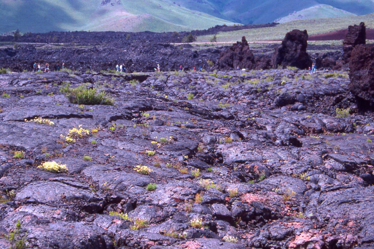 Pillow Lava fields along trail in Craters of the Moon National Monument and Preserve Idaho