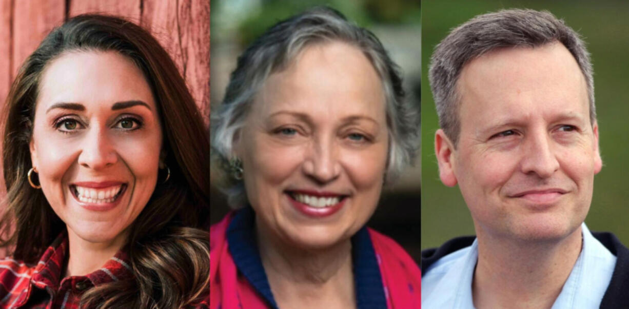 Jaime Herrera Beutler, left, is leading in the Washington lands commissioner primary race. Sue Kuehl Pederson, center, and Dave Upthegrove, right, are in a close battle for the second spot. The top two finishers will advance to the November general election.