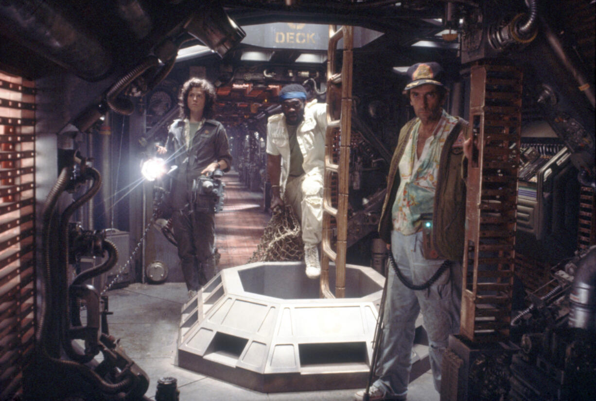 From left, Sigourney Weaver, Yaphet Kotto and Harry Dean Stanton on the set of &ldquo;Alien,&rdquo; directed by Ridley Scott.