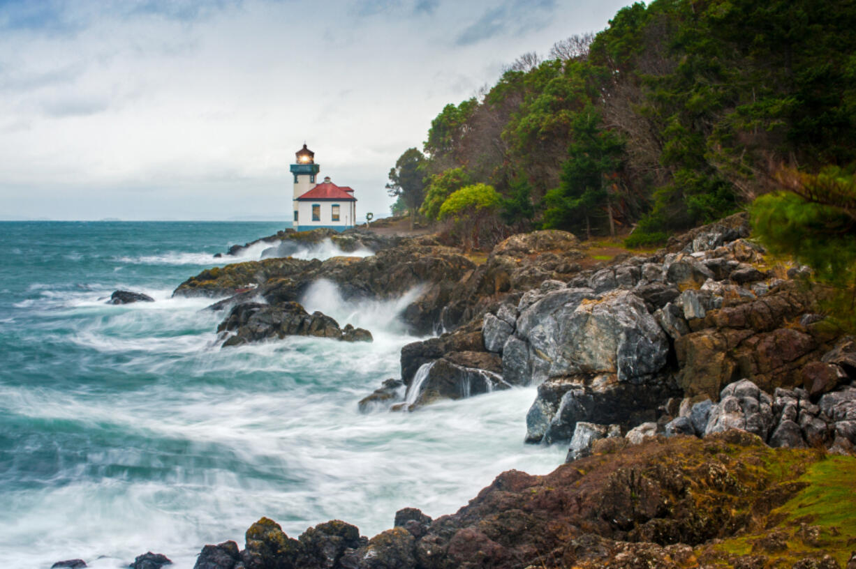 The Lime Kiln Lighthouse is located on San Juan Island over looking the Haro Strait near Friday Harbor.