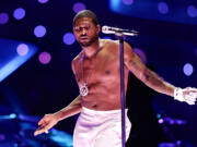 Usher performs during halftime of Super Bowl LVIII on Feb. 11, 2024, at Allegiant Stadium in Las Vegas. (L.E.