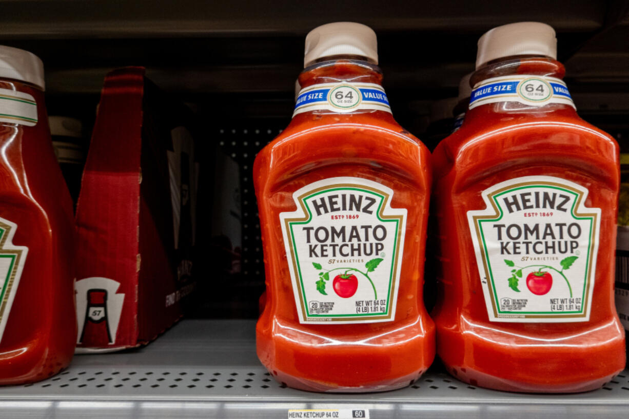 Heinz ketchup is displayed on shelves at a Walmart Supercenter in Austin, Texas.