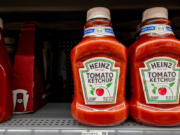 Heinz ketchup is displayed on shelves at a Walmart Supercenter in Austin, Texas.