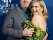 Jim Gaffigan, left, and Rhea Seehorn attend the premiere screening of &ldquo;Linoleum&rdquo; on Jan. 9, 2023, in Palm Springs, Calif.