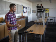 Former Ridgefield School District superintendent Nathan McCann is pictured at Ridgefield High School on August 26, 2019. McCann, who resigned in August 2023, was the subject of a Title IX investigation last year after an employee filed a complaint describing an angry outburst about a school policy. The investigation found McCann was not guilty of committing acts of gender discrimination or sexual harassment, but interviews with staff included in investigation documents revealed many female employees felt he displayed a pattern of unprofessional behavior toward them during his nine-year tenure.