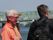 Republican legislative candidate John Ley of Clark County takes a look at the Interstate 5 Bridge in August. He opposes light rail and tolls, and wants to see a third bridge constructed instead that bypasses Portland and Vancouver&rsquo;s urban centers. &ldquo;My signature issue, if you will, is the Interstate Bridge Replacement project,&rdquo; he said.