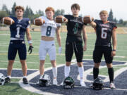 Seton Catholic&rsquo;s Joe Callerame joins Skyview&rsquo;s Gavin Packer, Woodland&rsquo;s Elijah Andersen and Kalama&rsquo;s Aiden Brown at Seton Catholic High School on Thursday afternoon, Aug. 8, 2024.