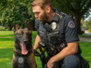 Officer Jason Haigwood's K-9 partner Remi recently returned to work after he was wounded in the line of duty June 17.