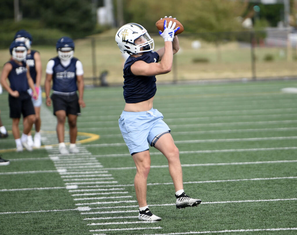 Joe Callerame of Seton Catholic goes through drills on the first day of football practice at Seton High School on Wednesday, Aug. 21, 2024.