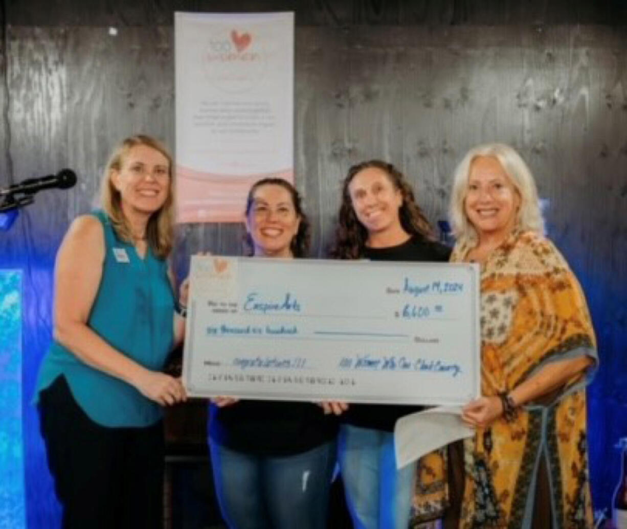 Members of 100 Women Who Care Clark County presented $6,600 to Enspire Arts on Aug.