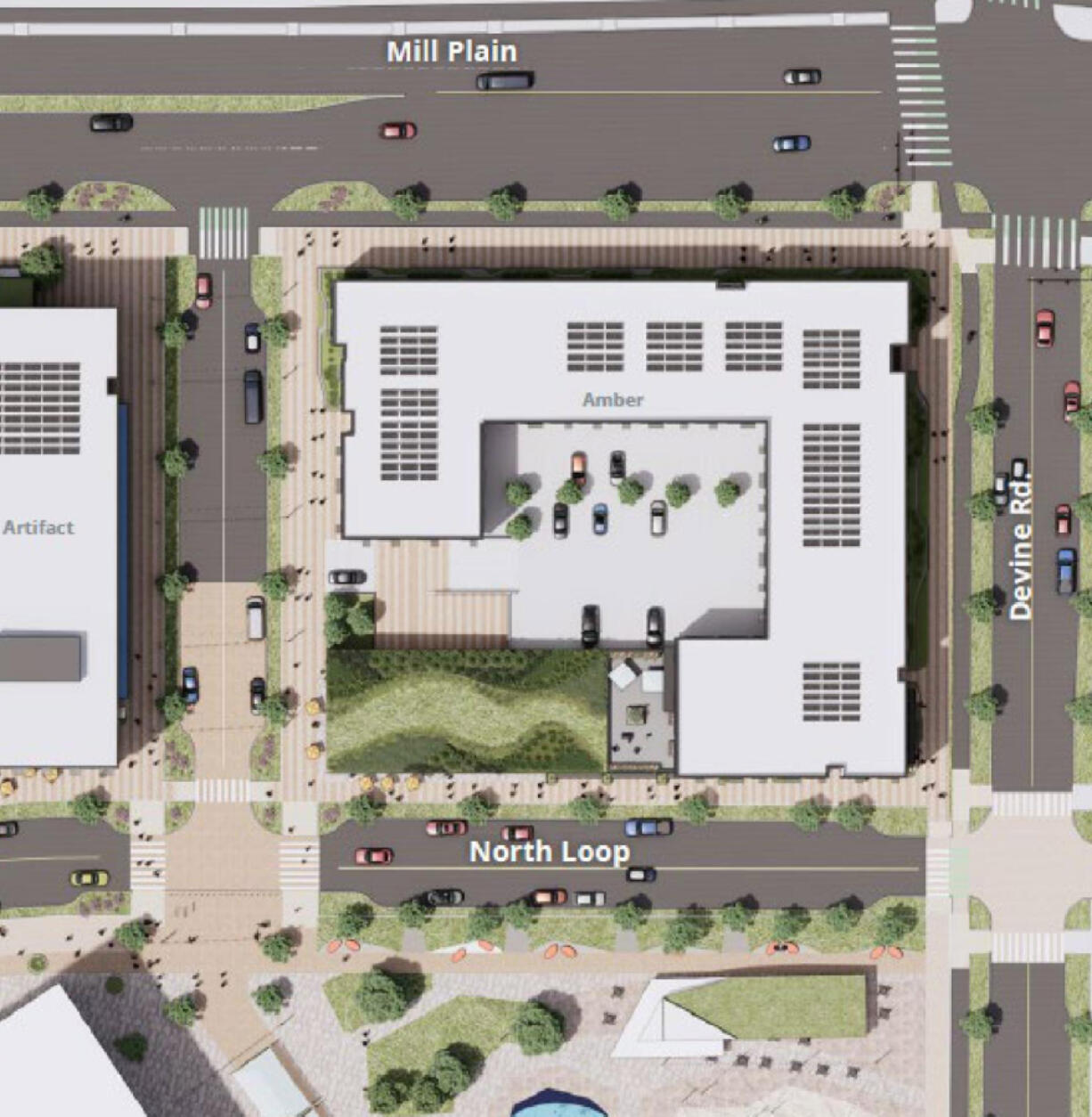 The city of Vancouver selected the developers for the first three city-owned portions of the Heights District project at Mill Plain Boulevard and Devine Road. Pictured is a rendering for Site C.