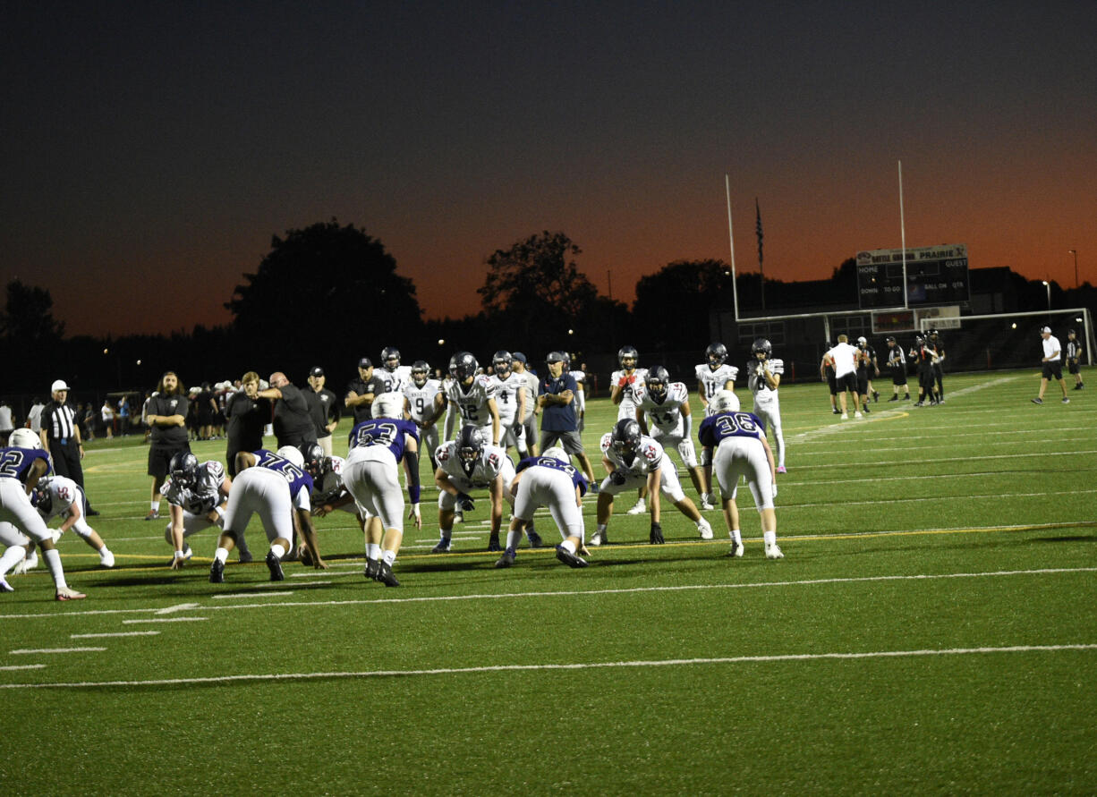 King's Way Christian faces off against Heritage during a preseason football jamboree at District Stadium in Battle Ground on Friday, Aug. 30, 2024.