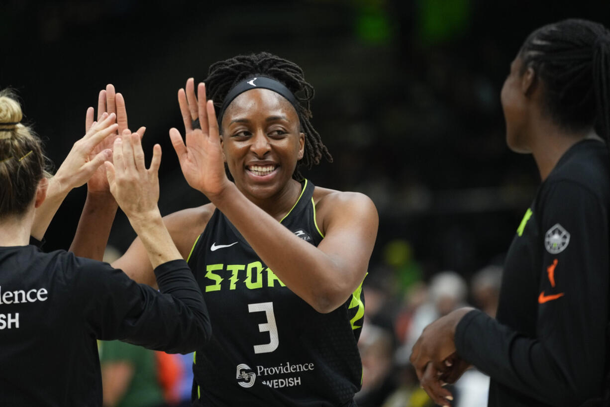 Seattle Storm forward Nneka Ogwumike scored 24 points to help lead Seattle to an 83-77 win over the Washington Mystics, on Tuesday, Aug. 20, 2024, at Washington, D.C.