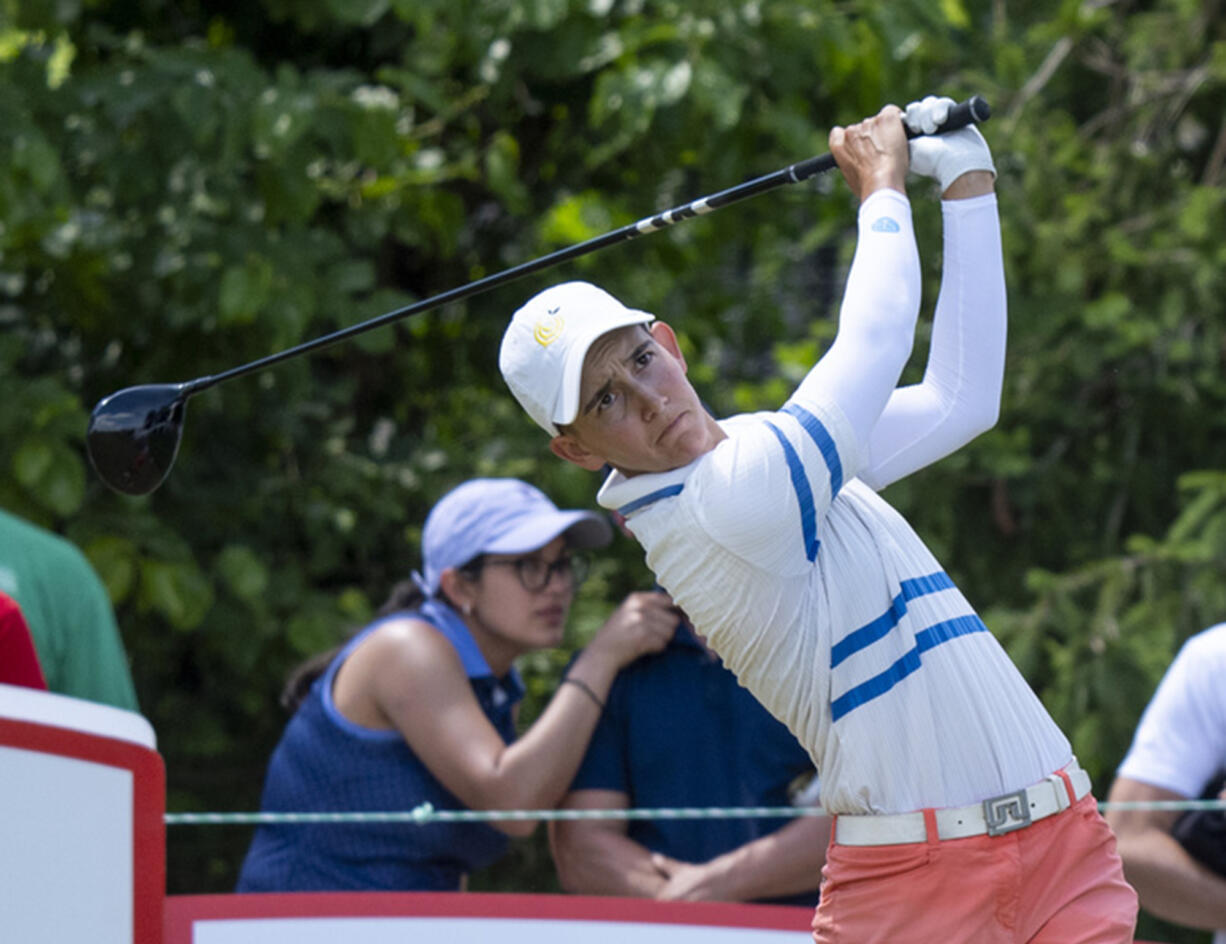 Dewi Weber, of the Netherlands, shot a 10-under 62 on Friday to take the second-round lead in the Portland Classic at Columbia Edgewater..