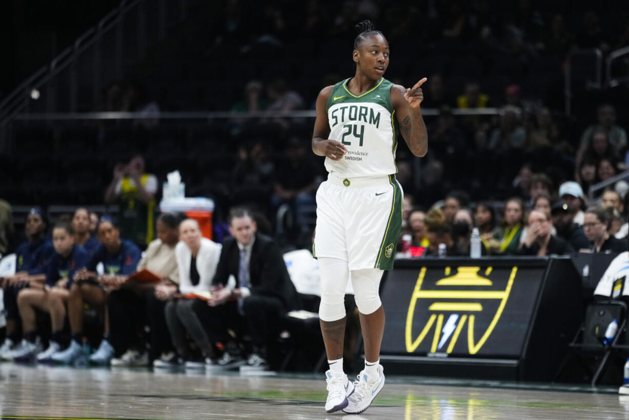 Seattle Storm guard Jewell Loyd scored 28 points and the go-ahead 3-pointer Wednesday, Aug. 28, 2024, in Seattle's 85-81 win over the Atlanta Dream.