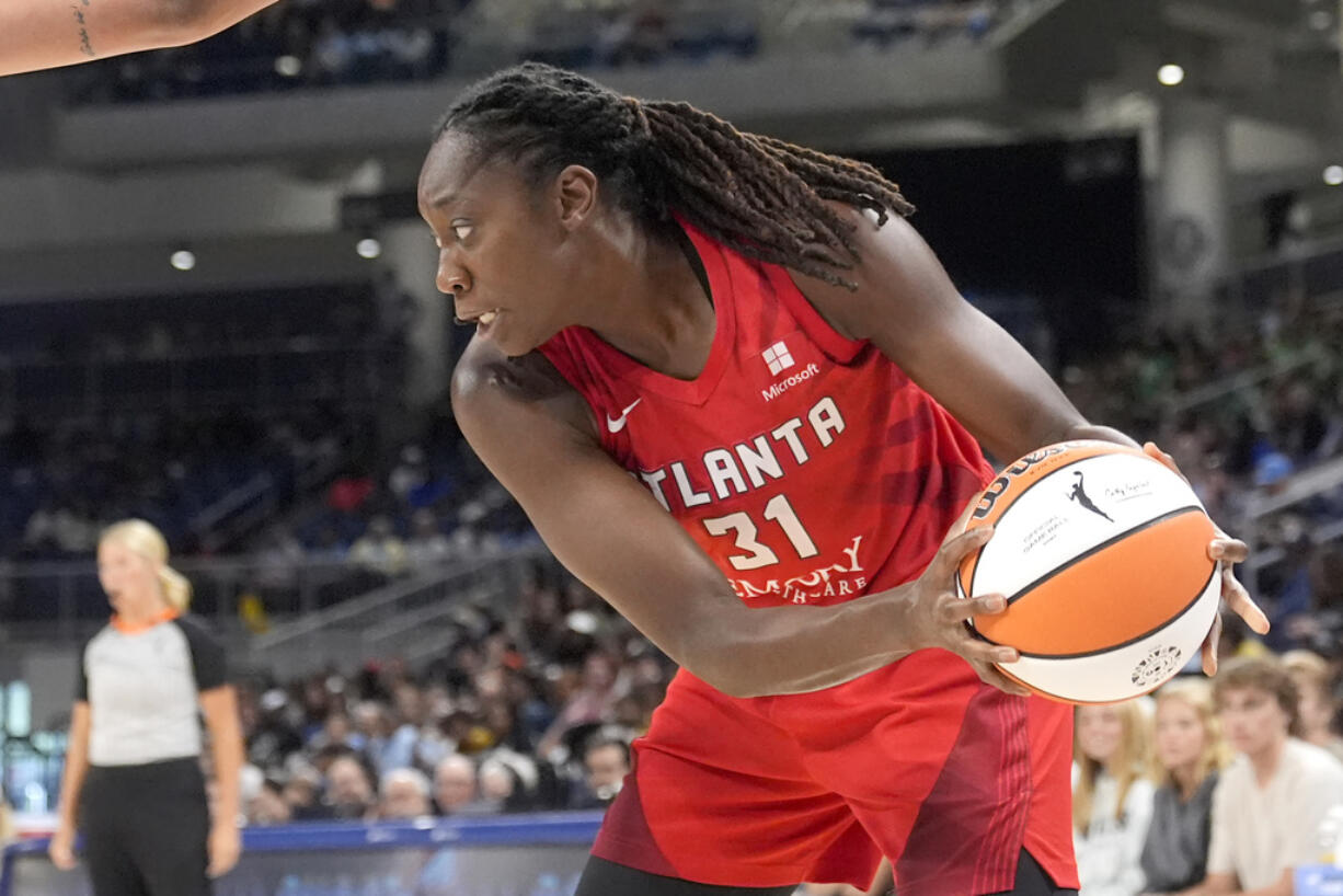 Atlanta Dream's Tina Charles scored the game-winning basket against the Seattle Storm in an 83-81 victory Friday, Aug. 16, 2024, at Atlanta.