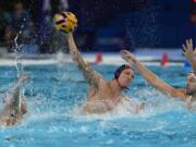 United States' Hannes Daube scores a goal during a men's Group A preliminary match between Croatia and USA, at the 2024 Summer Olympics, Monday, Aug. 5, 2024, in Paris.