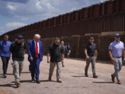 Republican presidential nominee former President Donald Trump tours the southern border with Mexico, Thursday, Aug. 22, 2024, in Sierra Vista, Ariz.