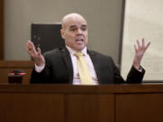 Robert Telles addresses the jury during his murder trial at the Regional Justice Center in Las Vegas, Friday, Aug. 23, 2024. Telles, a former Clark County public administrator, is charged in the murder of Las Vegas Review-Journal investigative journalist Jeff German. (K.M.