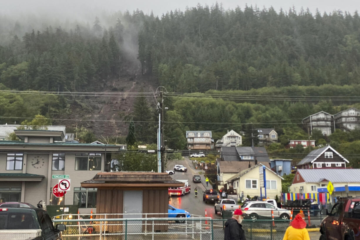 The aftermath of a deadly landslide is seen in Ketchikan, Alaska, Sunday, Aug. 25, 2024.