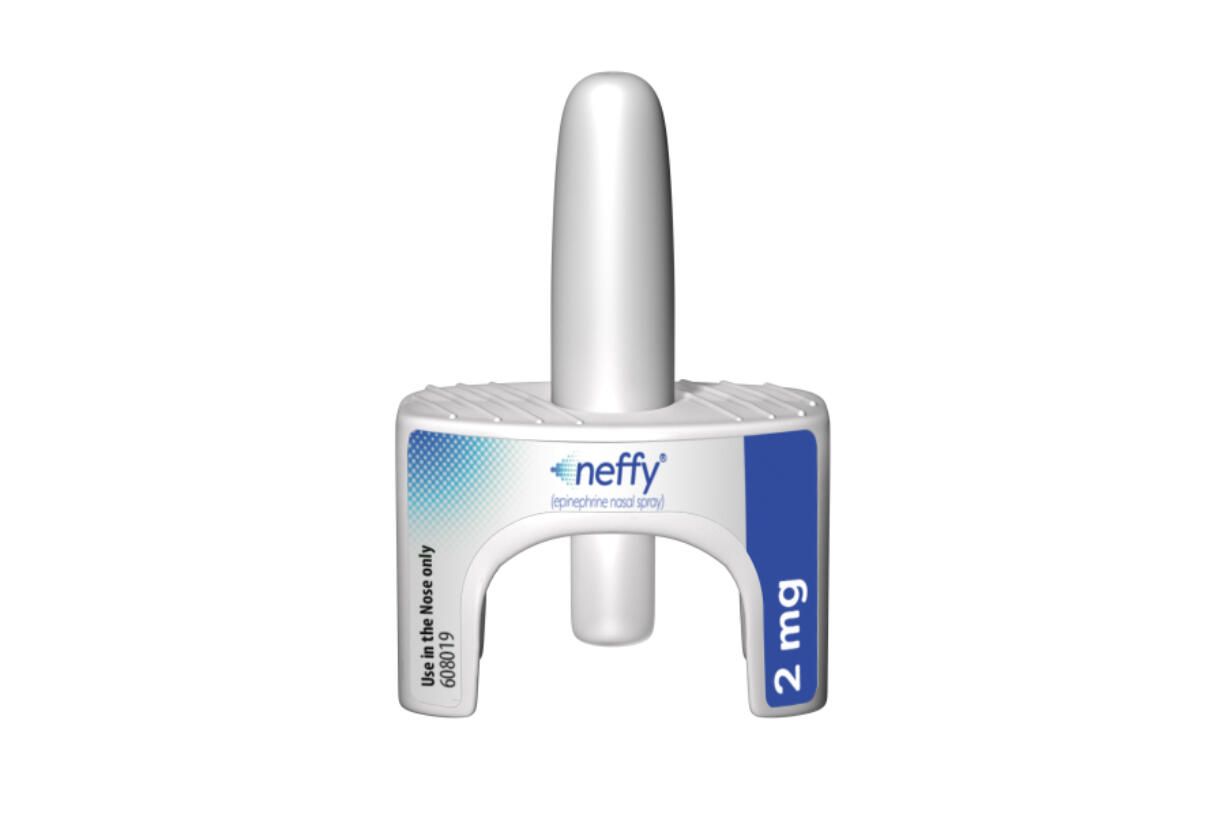 This image provided by ARS Pharmaceuticals on Friday, Aug. 9, 2024, shows the company&rsquo;s Neffy nasal spray to treat severe allergic reactions.